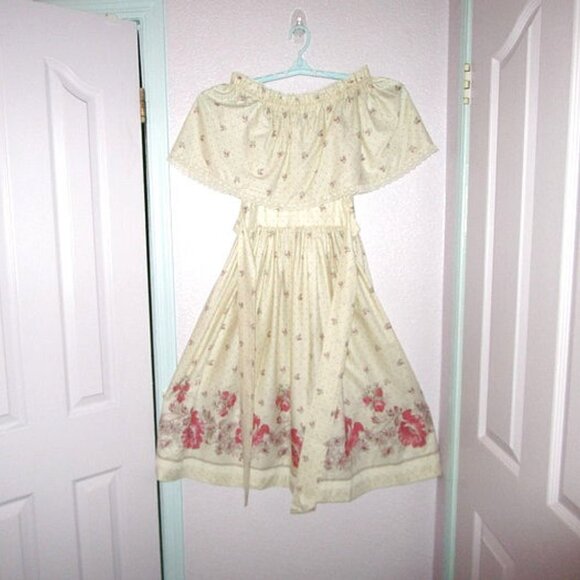 70s Vtg Midi Dress & Petticoat Size XXS Tiered 2 Piece Cottagecore Boho Prairie - Picture 4 of 12